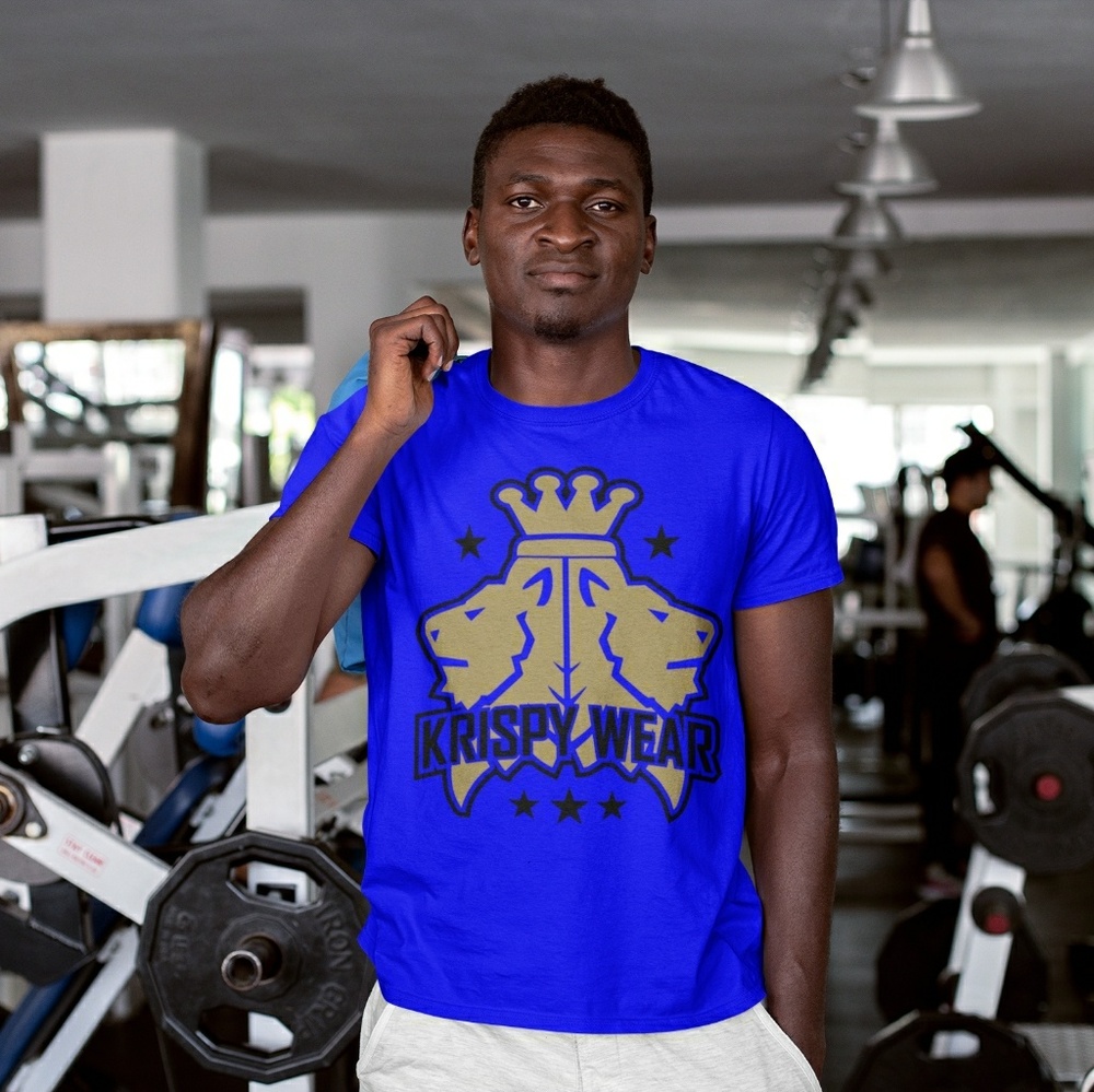 Krispy Wear "Twin Lion Logo" blue crewneck tshirt